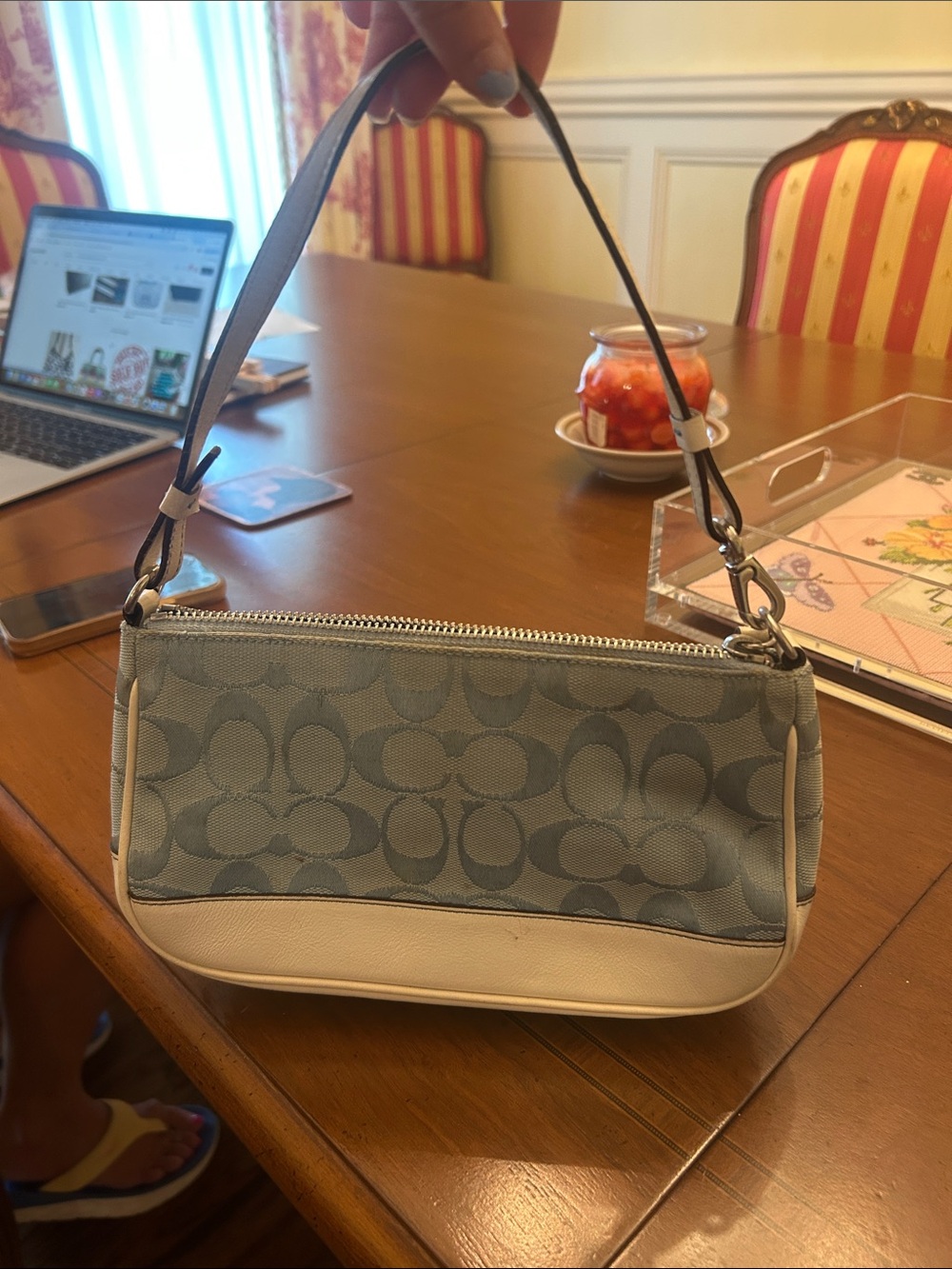 Coach Mini Demi Shoulder Bag in Light Blue and White